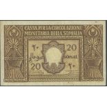 Cassa per la Circolazione Monetaria della Somalia, 20 somali, 1950, serial number A023 094043,...