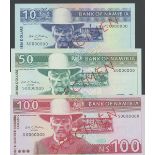 Bank of Namibia, specimen 10, 50 and 100 dollars, (Pick 1s 2,s, 3s, TBB B201as, 202as, 203as),