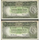 Commonwealth of Australia, £1 (2), 1953, 1961, HE 001289, HH26 707891, (Pick 30a, 34a, Renniks...