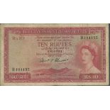 Government of Mauritius, 10 rupees, ND (1954), prefix B, (Pick 28a),