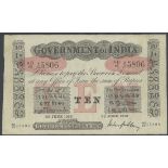 Government of India, 10 rupees, 18 August 1920, serial number AD/93 45806, (Pick A10k, Razack-J...