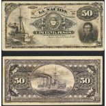 Banco De La Nacion Argentina obverse and reverse proof 50 Pesos on card, 1895, (Pick 223 for ty...