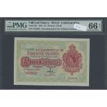 The Government of Falkland Islands, £5, 30th January 1975, serial number C63634, (TBB B214 Pick...