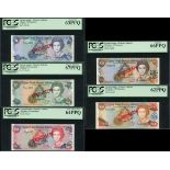 Cayman Islands Monetary Authority, a specimen set of the 1996 series comprising $1, blue, $5, g...