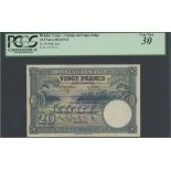Banque du Congo Belge, 20 francs, 10th August 1948, serial number AE 579433, (Pick 15F, TBB B21...