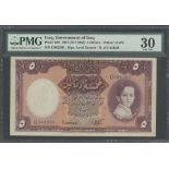 Government of Iraq, 5 dinars, Baghdad, law of 1931 (1942), serial number C 882290, (Pick 19b, T...