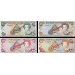 Cayman Islands Currency Board, complete specimen set of 1991 issues, $5, $10, $25, $100, serial...