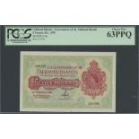 Falkland Islands, Government issue, £5, 30 January 1975, serial number C 65596, (Pick 9b, TBB B...