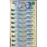 Bank of Ghana, 1 cedi (9), 1973-78, A/1 0000000, B/1 6293596, U/1 3096974, A/3 0232520, J/3 640...