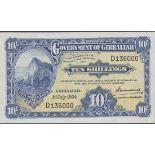 Government of Gibraltar, 10 shillings, 1 July 1954, D 136000, (Pick 14c, TBB B115b),