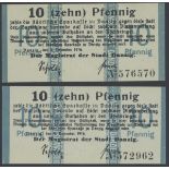 Magistrat der Stadt Danzig, 10 pfennig (2), 1916, 572962, 576570, (Pick 5, Sch.A365b, TBB B105a),