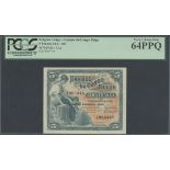 Banque du Congo Belge, 5 francs, 10th January 1943, serial number J969448, (Pick 13Aa, TBB B210...