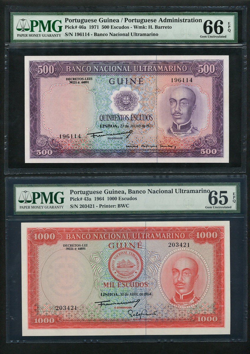 Banco Nacional Ultramarino, Portugese Guinea, 1000 Escudos, 500 Escudos, 30th April 1964, 27th...