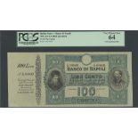 Banco di Napoli, Italy, specimen 100 lire, 6 September 1881, serial number C/M 00000, (Pick S84...