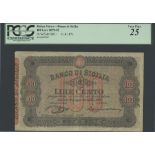 Banco di Sicilia, 100 lire, 11 April 1879, serial number 89367, (Pick S891, Gavello 278),