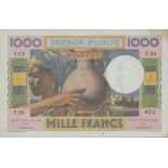 Trésor Public Territoire Français des Afars et des Issas, 1000 francs, ND (1974), serial number...