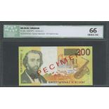 Banque Nationale de Belgique, specimen 200 francs, ND (1995-98), specimen no. 466, (Pick 148s),