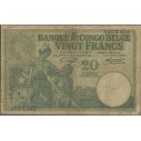 Banque du Congo Belge, 20 francs, 3rd July 1926, Leopoldville, serial number 040.K.663, (Pick 1...