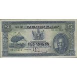 Reserve Bank of New Zealand, £5, 1 August 1934, green serial number 4K 329403, (Pick 156a, TBB...