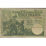 Banque du Congo Belge, 20 francs, 2nd October 1925, Elisabethville, serial number 033.N.544, (P...