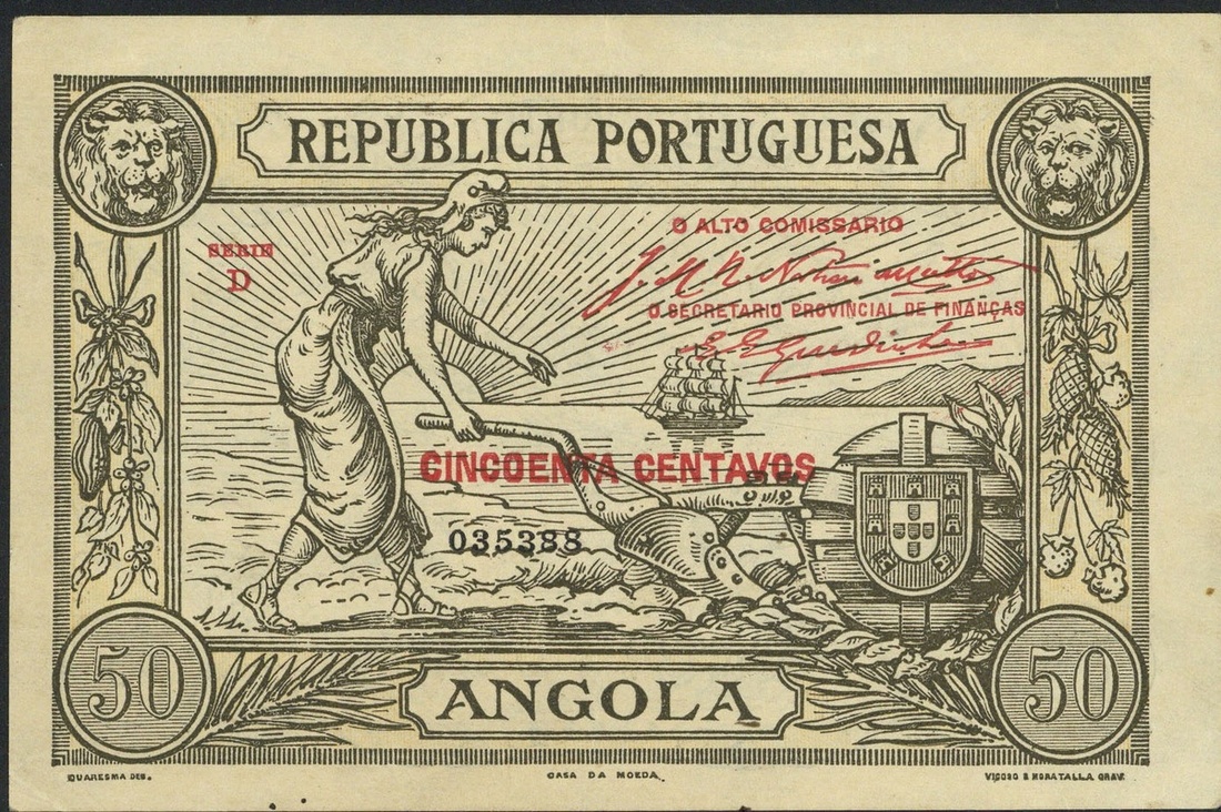 Republica Portuguesa, Angola, 50 Centavos, 1921, serial number 035388, (Pick 62),