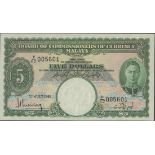 Board of Commissioners of Currency, Malaya, $5, 1 July 1941, serial number F/52 005601, (Pick 1...