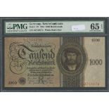 Reichsbanknote, Germany, 1000 reichsmark, 30th august 1924, serial number A 0748676, (Pick 179)...