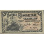 Banque du Congo Belge, 1 franc, Elisabethville, 9th October 1914, serial number 219705, (Pick 3...