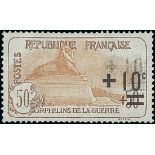 France 1917-27 "Orphans" Issues + 10c. on 50c. + 50c., partial double surcharge;