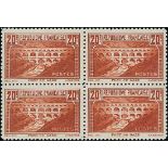 France 1929 Tourist Issue "Pont du Gard" 20f. perforation 11, block of four, unmounted mint; su...