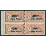 France 1927 Marseilles Air Exposition 2f. and 5f., two sets, set in blocks of four from the lef...