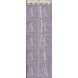 France Semeuse 1924-26 45c. violet, block of ten (2x5) from the top of the sheet, the right han...