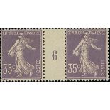 France Semeuse 1906 Thin Figures 35c. violet, type I, Millésime "6" pair, original gum; tiny th...