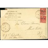France 1928 "Ile de France" Issue 10fr. on 90c. red, two examples applied on 23 August envelope...