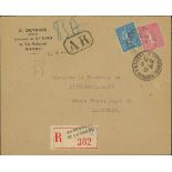 France Semeuse 1924-26 75c. bright magenta type II, with 1f. blue on local Marseilles registere...