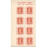 France Booklets Semeuse 10c. red 80c. "Aiglon" Private booklet; fine.