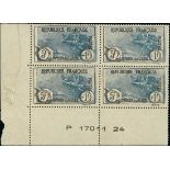 France 1917-27 "Orphans" Issues 1926-27 5f. + 1f. block of four from the lower left corner of t...