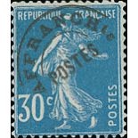 France Semeuse 1925-26 25c. blue, pre-cancelled, unmounted mint, fine.