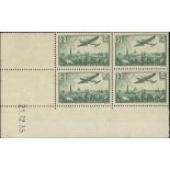 France 1936 Aeroplane over Paris 50f. deep green, Coin date block of four, unmounted mint;