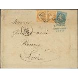France 1870 "Bordeaux" Issue 10c. bistre-yellow, two examples, good margins except for one side