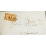 France 1852 "Présidence" Issue 10c. bistre-jaune, a very fresh pair with margin