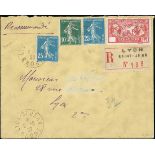 France 1927 Visit of American Legion 90c. red without figures of value, used with Semeuse 10c....