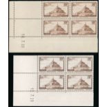 France 1929 Tourist Issue "Mont St. Michel" 5f. chocolate, type I, Coin date blocks of four (12...