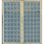 France 1929 Relief of Orleans 50c. blue, complete sheet of 100 (10x10), the fourth horizontal r...