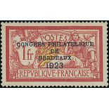 France 1923 Bordeaux Philatelic Congress 1fr. unmounted mint, ideally well centred; superb.