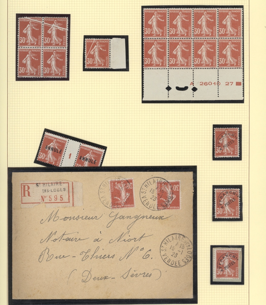 France Semeuse 1920-22 5c. orange (90) with Millesimes, pre-printing paper creases, misperforat... - Image 11 of 14