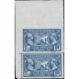 France 1927 Visit of American Legion 1f. 50 blue, vertical pair from the upper left corner of t...