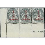 France 1919-22 Type Blanc Surcharged White Paper ½c. on 1c. grey, horizontal strip of three