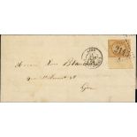 France 1862 Perforated "Empire" Issue 10c. bistre, sheet margin at left showing marginal rule "...