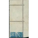 France Semeuse 1925-26 30c. blue, vertical pair from the upper right corner of the sheet,